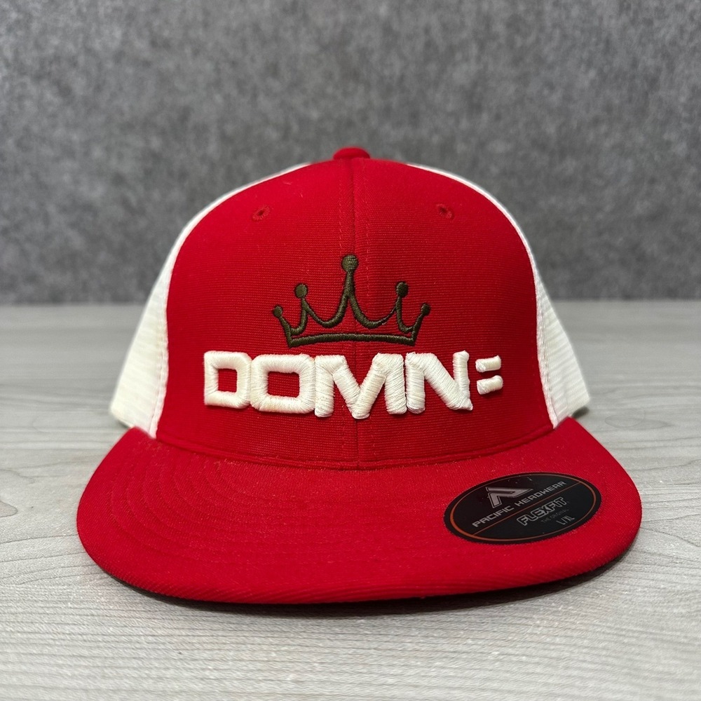 Pacific Headwear Flexfit Hat Red White DOMN Crown Trucker Mens L/XL